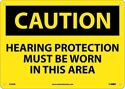 Fiberglass 10 x 14 National Marker C393EB Hearing Protection Must Be Worn In This Area Caution Sign 